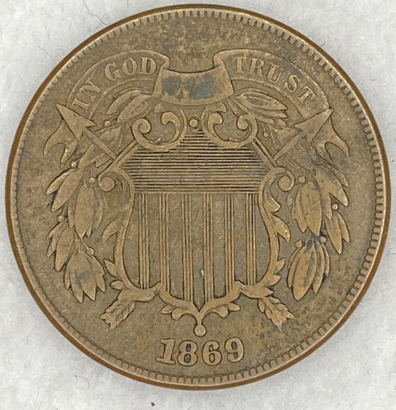 1869 US 2 Cents Coin Excellent Condition