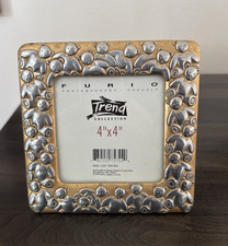 Vintage 1997 Teddy Bear Picture Frame Two-Tone Metal 3D Raised Design Fits 4x4