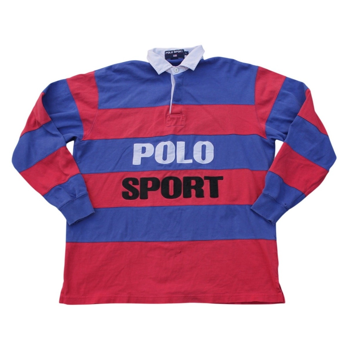 Vintage 1990s Polo Sport Ralph Lauren Spell Out Striped Rugby Shirt Mens Large