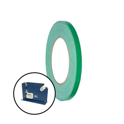 6 Rolls Poly Bag Sealing Tape Green 3/8'' x 180 Yards 2.3 Mil with Tape Dispenser