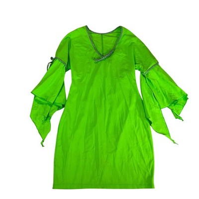 Zuliana VTG Womens Neon Green Bell Sleeve Mini Dress Silver Trim Rave Size M