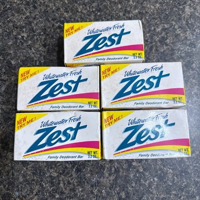1992 ZEST Whitewater Fresh Deodorant Soap 5 x Bath 3.2oz Bars SEALED