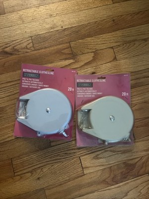 Everbilt RETRACTABLE CLOTHESLINE Poly Blends Indoor Outdoor 20 ft 6.1 m Lot Of 2