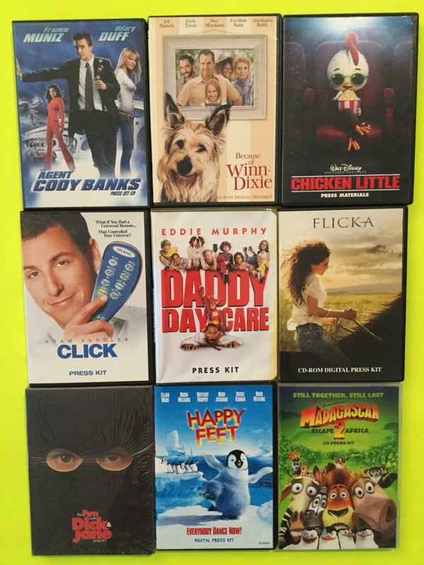 9 CD-ROM Press Kits AGENT CODY BANKS CHICKEN LITTLE HAPPY FEET MADAGASCAR 2 & 5