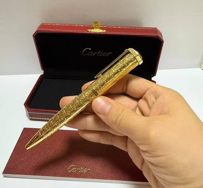 Cartier Gold Engraved Ballpoint Pen Luxury Writing Instrument with Red Gift Box