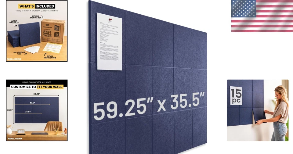 Sustainable Recycled Felt Board Tiles - Large Acoustic Wall Panels 15 Pack - Image 2 of 4