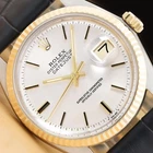 ROLEX DATEJUST 1601 SILVER 14K YELLOW GOLD STEEL BLUE LEATHER BAND WATCH
