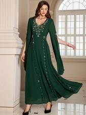 Long Robe Beaded Abaya Muslim Women Evening Maxi Dress Kaftan Formal Party Dubai