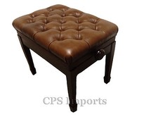 GENUINE LEATHER Walnut High Polish Adjustable Artist Piano Bench/Stool/Chair