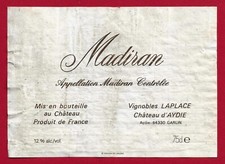 85/73 Etiquette MADIRAN  Château d'AYDIE  64330 Vignobles LAPLACE, GARLIN