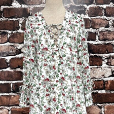 Very J Dress Women's S Small White Red Floral Lace Up Tie NWT Peasant Bohemian
