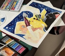 Pokemon Pikachu Illustrator Illustr.: Acquarilla - 33x48cm - n.0/9 fatto a mano