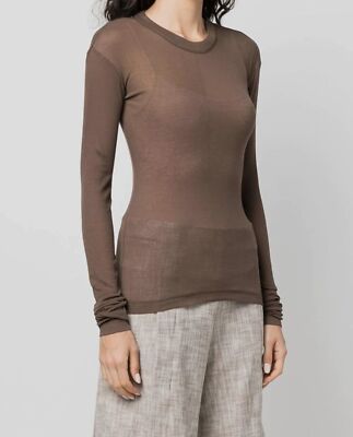$255 Bite Studios Womens Brown Drop Shoulder Long Sleeve T-Shirt Top Size XS