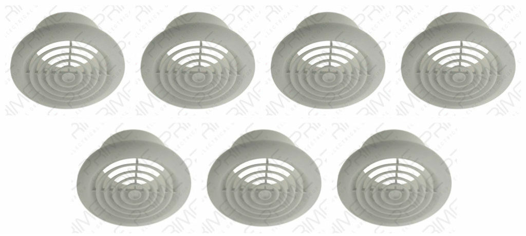 7 x Round Internal Ventilation Ceiling Grille Diffusers for 100mm Ducting White