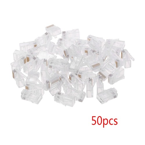 Paquete de 50 conectores de cable de red trenzados 10P10C RJ48 enchufe de cristal modular