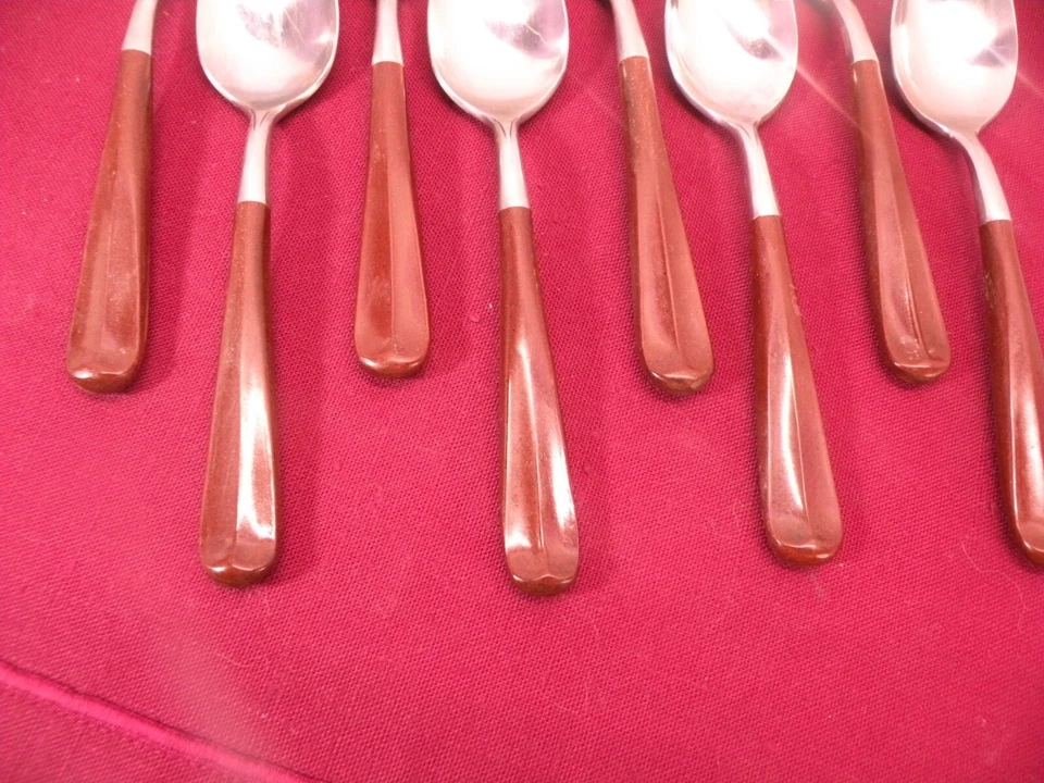Set Of 8 EKCO ETERNA Japan EKS28 Colonial Flatware Teaspoons MCM 6 1/8" - Image 4 of 4