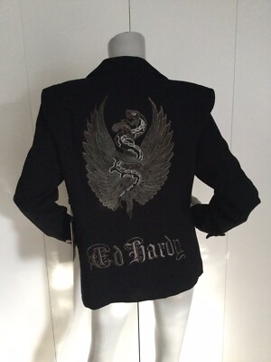 Ed Hardy Embroidered Jacket Black Blazer Size S
