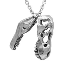 Dinosaur Necklace T-Rex Skull Pendant Stainless Steel Jewelry 27" By Controse