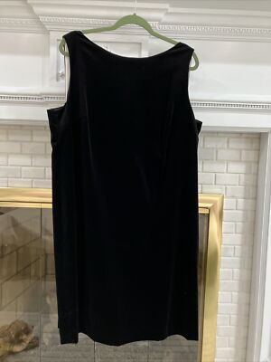 Escada Sz 46 Plush Black Velvet Dress, White Satin Trim, Elegant Sleeveless  Look | eBay