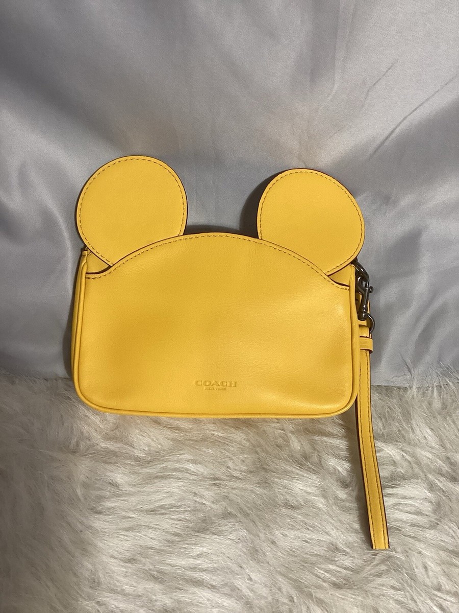 Disney X Coach Mickey Mouse Ears Yellow Leather Wristlet With