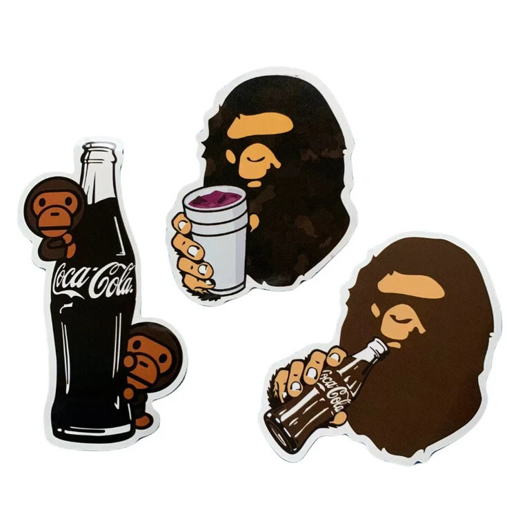 BAPE ape 3 Vinyl STICKER Lot Skateboard laptop Supreme Coca Cola Purple Drink