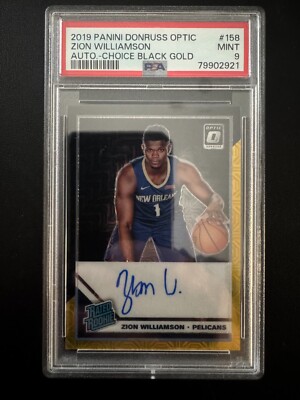 2019 Panini Donruss Optic Zion Williamson Rookie Black Gold Choice Auto /8 PSA 9