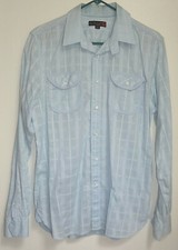 VINTAGE MEN'S G by GUESS SKY BLUE PLAID BUTTON DOWN SHIRT M MEDIUM LIGHT SUMMER