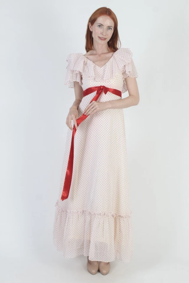 Vestido De Colección Blanco Punto Suizo Cóctel Fiesta Southern Belle Baile de graduación Cinturón Cintura Alta Max Foto 3 de 4