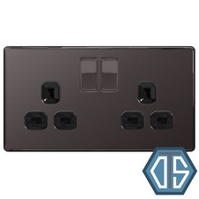 BG FBN22B Black Nickel Double Socket 2 Gang Twin 13Amp Black Screwless Flatplate