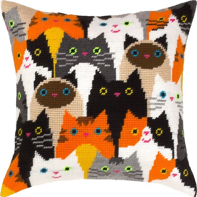 Needlepoint/Tapestry half cross Pillow Cover DIY Kit /V-461 Cat chorus