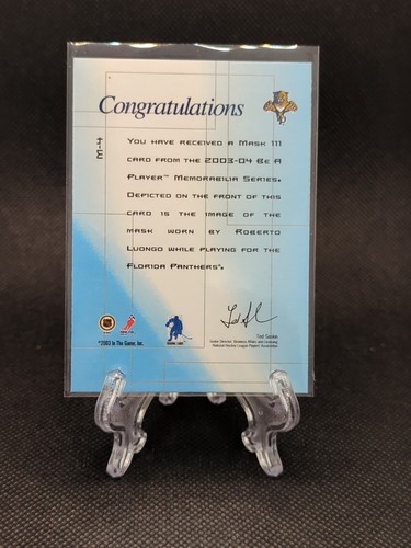 2003-04 ITG Be A Player Memorabilia The Mask III Roberto Luongo #M-4 HOF - Picture 2 of 2