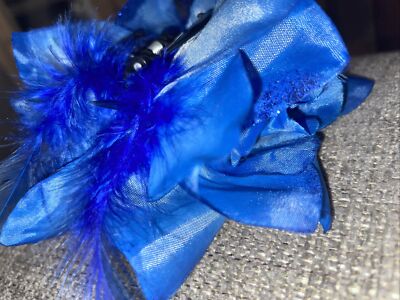 blue flower/feather butterfly clip 