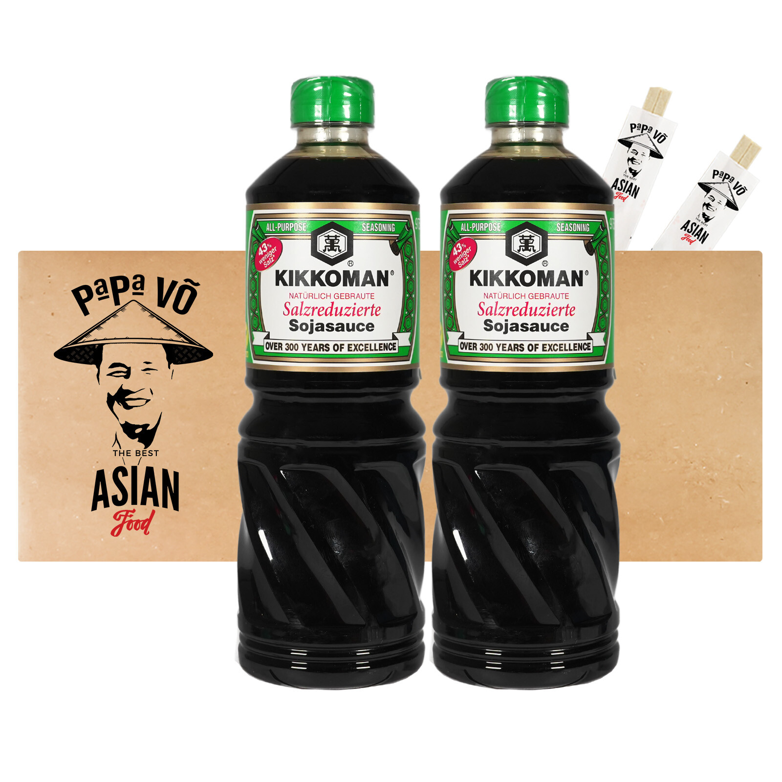Kikkoman Sojasauce salzreduziert 2x975ml Sojasosse Soja Sauce Soy Sauce salzarm