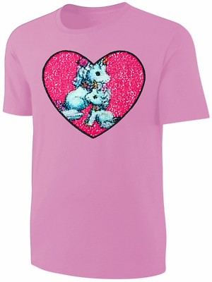Mädchen T-Shirt Wende Pailletten Einhorn Herz Streichel Shirt Rosa