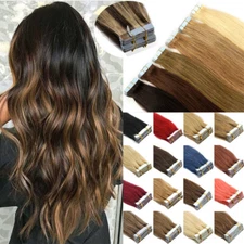 Seamless Tape In Skin Weft Remy Russian Human Hair Extensions Balayage Blonde15A