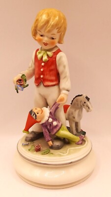Goebel Rare 1978 Blumen kinder Figurine Boy with Rocking Horse 1153/2000