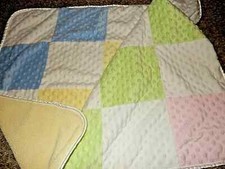 Set of 2 Just Born Minky Dot Velour Plush Sherpa baby blanket blue pink yellow