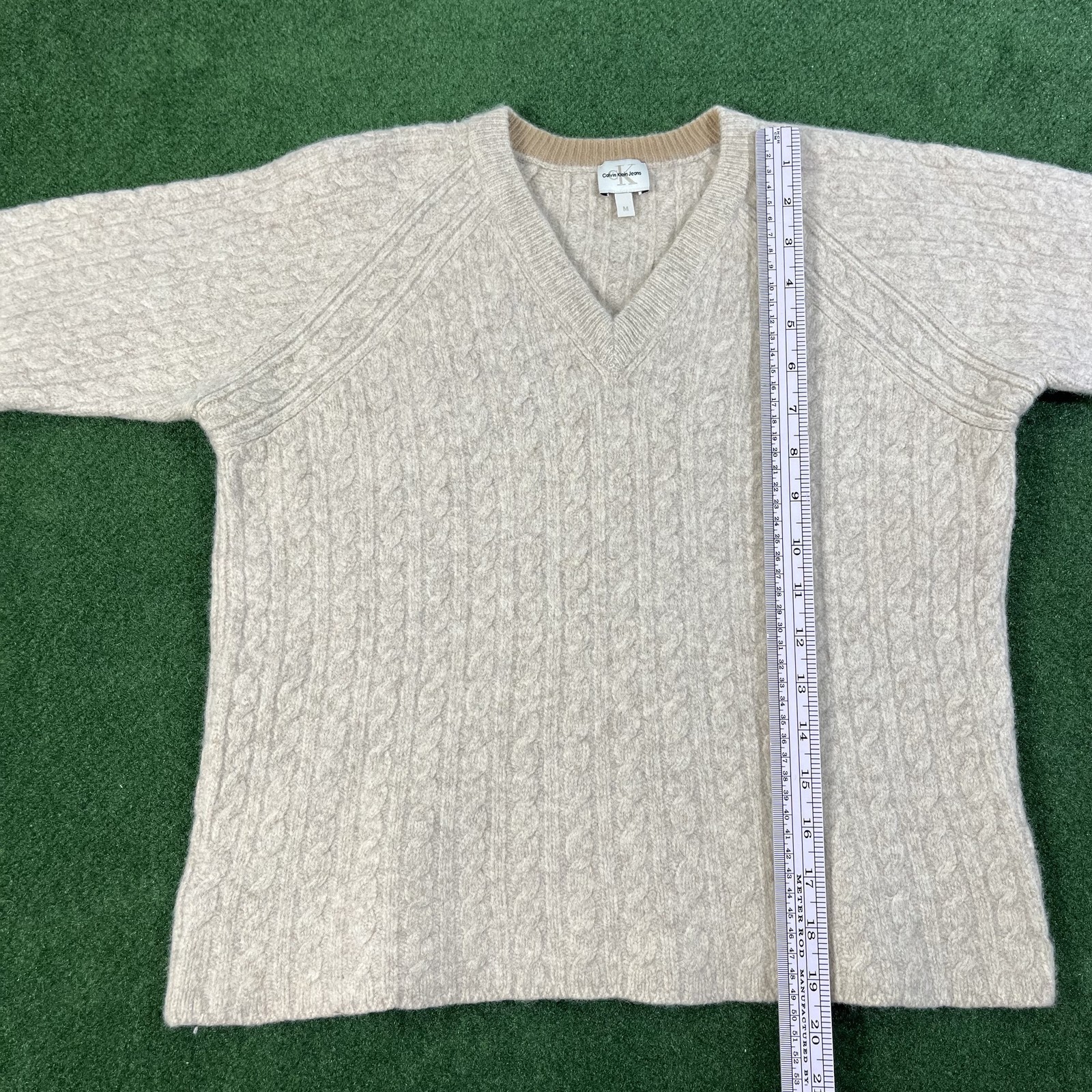 Calvin Klein Jeans Men's Sweater Heather Gray Cable Knit V Neck Size M gu image 6