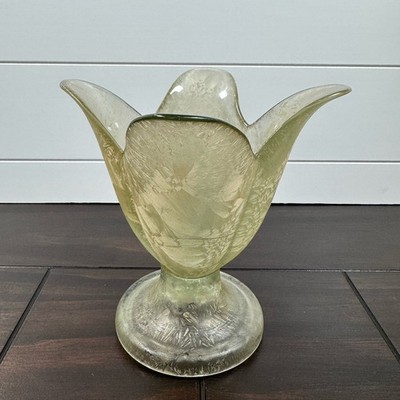 Vintage Light Green Frosted Glass Tulip Pedestal Decorative Vase/Candy Dish.