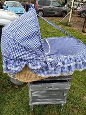 culla neonato in vimini, con manici in pelle | vintage 1974 | uniproprietario