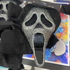 Ghost Face SCREAM Mask Bedazzled Rhinestone Bling Hooded Spirit Halloween VGC