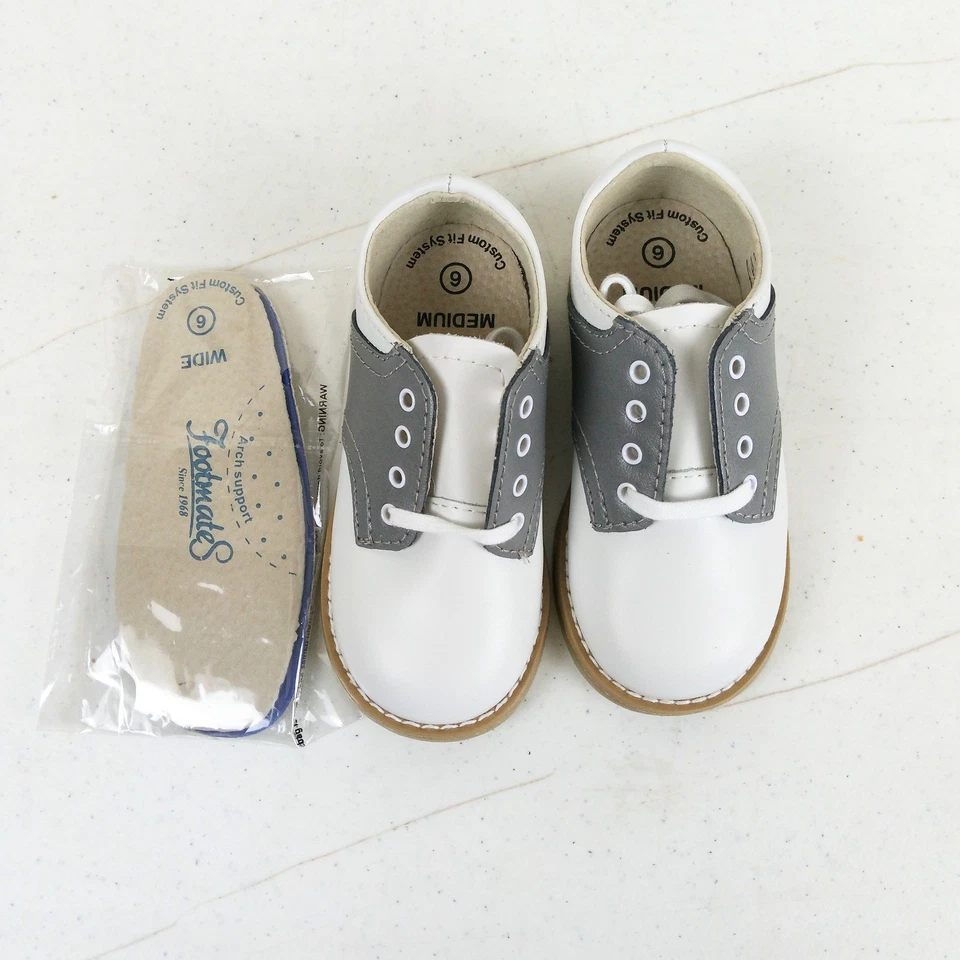 Footmates Cheer седло Оксфорд размер 6 M/W белый серый кожаный шнурует вверх туфли новый - Изображение 2 из 4