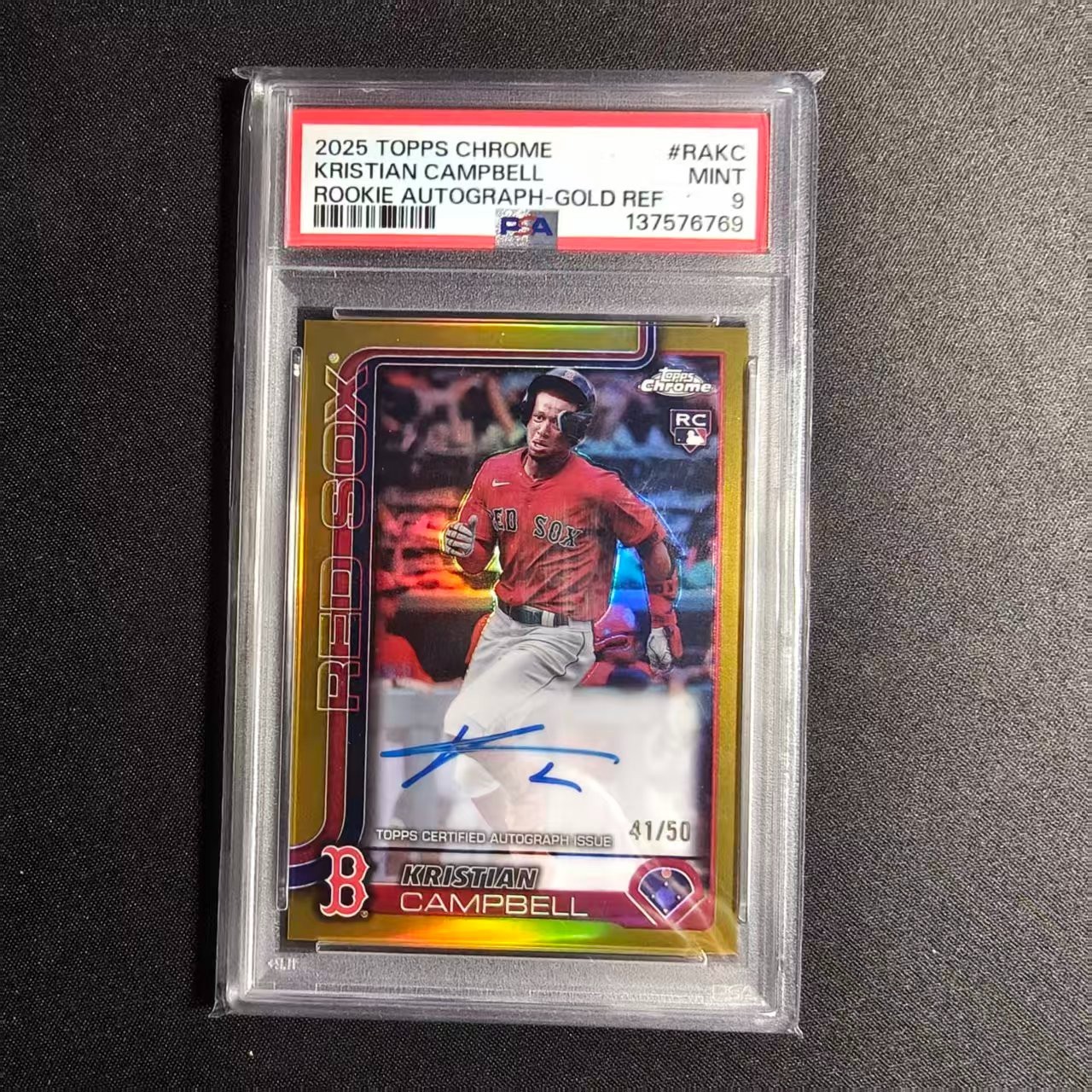 🔌IU 2025 TOPPS CHROME BASEBALL AUTO GOLD REF /50 RC KRISTIAN CAMPBELL PSA9 view 1