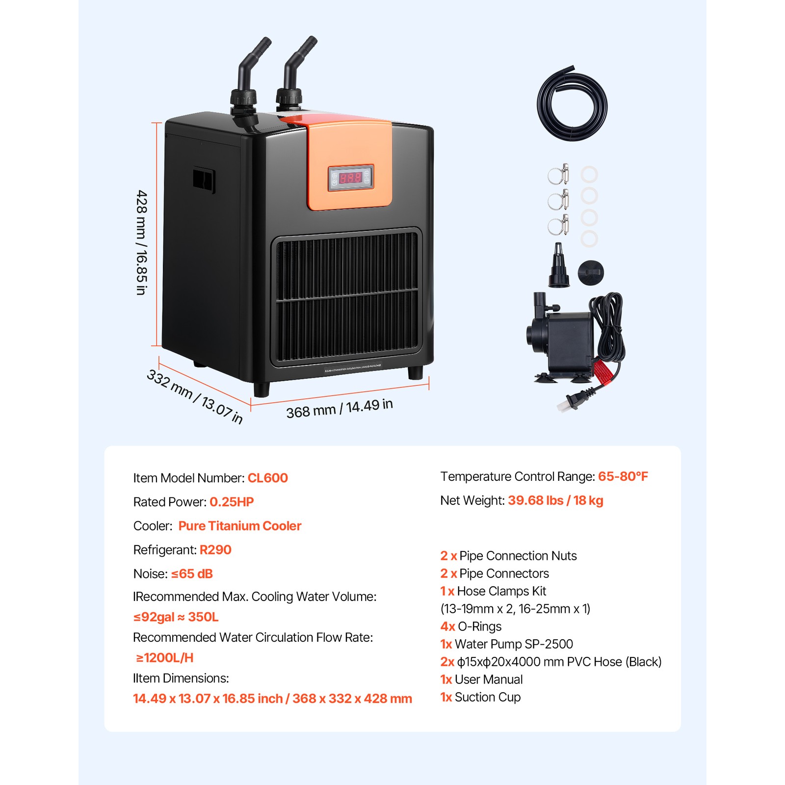 Uimoso Aquarium Chiller 92 Gal 1/4 HP Water Chiller Hydroponic Fish Tank Cooler