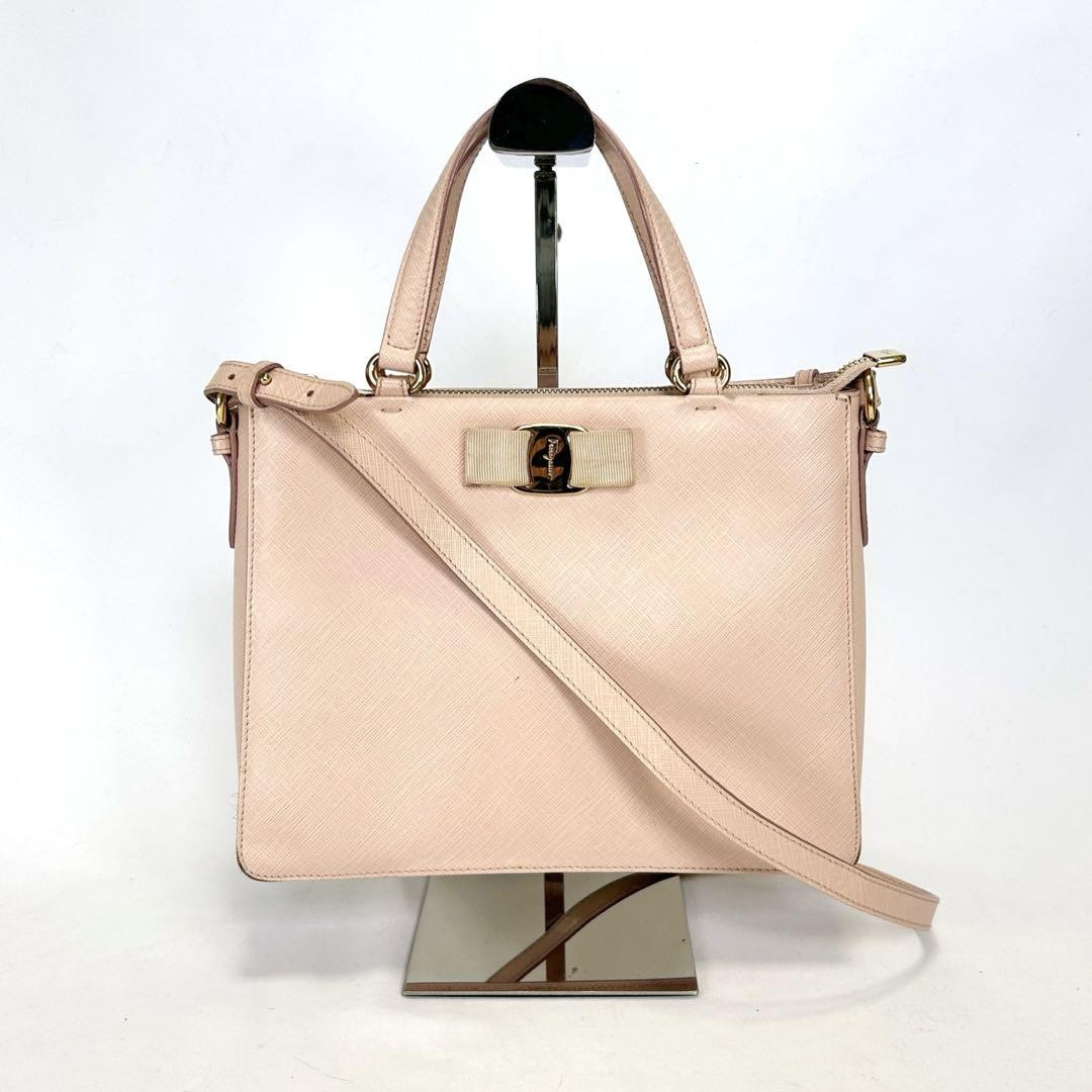 Salvatore Ferragamo 2way shoulder bag mini tote pink beige Salvatore Ferragamo 2way shoulder bag mini tote pink beige