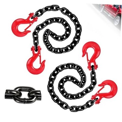 G80 Trailer Safety Chain 3.3FT, 2 Pack Transport 5/16 ×3.3Ft (4Pcs Hook) Black