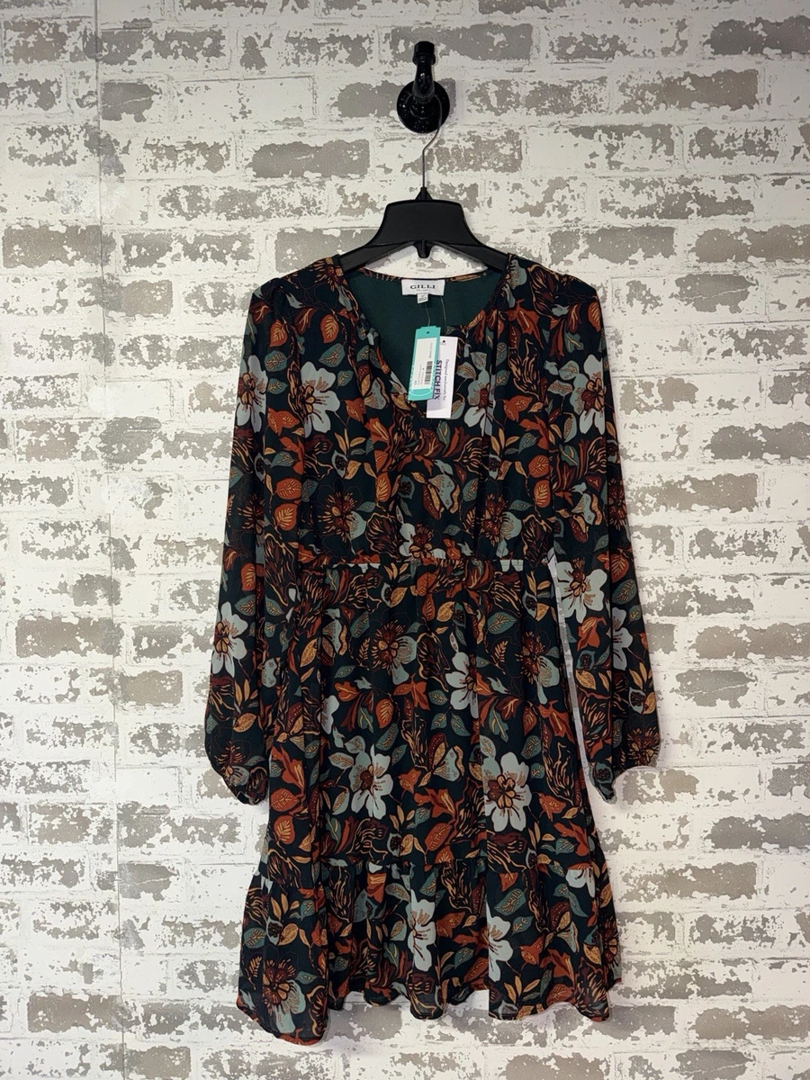 caiti chiffon dress NWT! Gilli Caiti Chiffon Long Sleeve Dress - Dark Green Size Medium