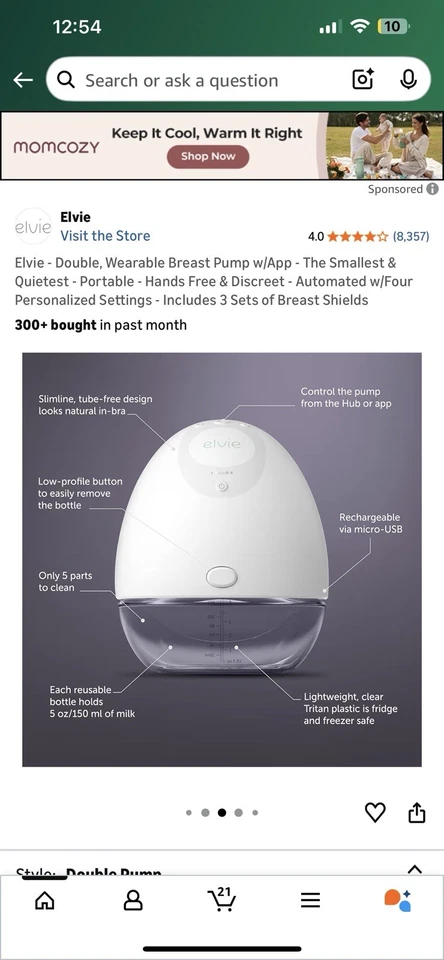 Elvie EP01-02-M Double Electric Pump NEW SEALED wearable breast pump”  - Image 4 of 4