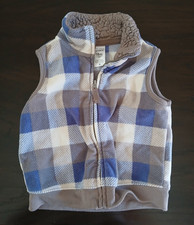 Carter's Baby Fleece Vest Plaid Sherpa fur Collar Size 18M Blue gray outerwear
