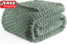 Sage Green Flannel Throw Blanket 50X70 Inches , 300 GSM Fleece Cozy Warm Soft H